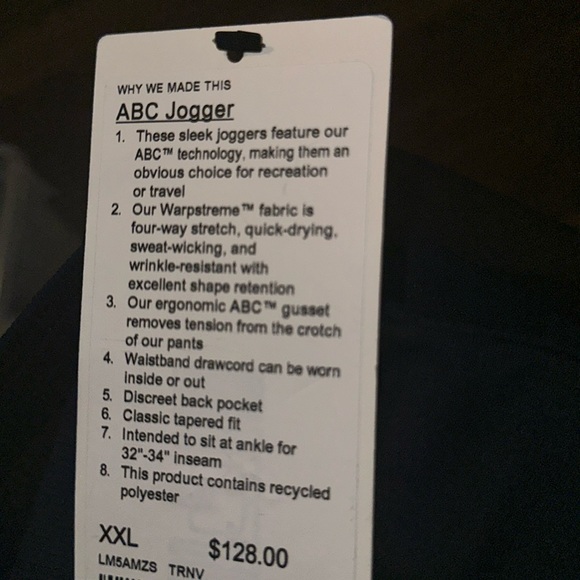 NWT Lululemon Men’s ABC Jogger *Warpstreme TRNV True Navy size XS S M  L XL XXL - Picture 7 of 11